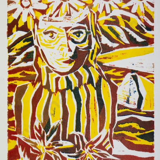 W Seyb '01 - unframed woodcut 2/5 "A Child of the Sun" H-320 W-240
