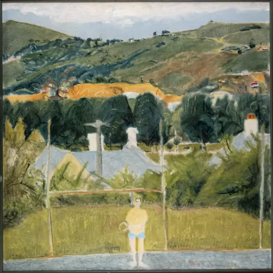 Joe L'Estrange 1986 - framed oil - illegible title H-560 W-560