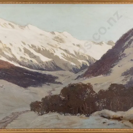 EW Christmas - framed oil on canvas - mountains H-380 W-590