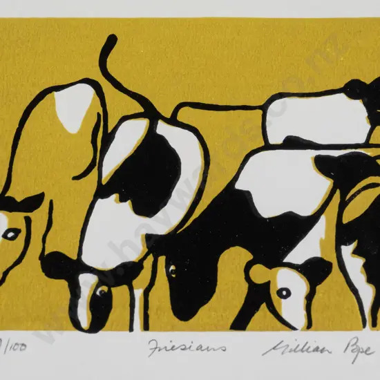 Gillian Pope - framed screenprint 49/100 "Fresians" H-120 W-175