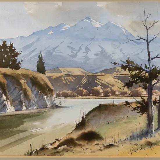Garrick Tremain '87  - framed watercolour "on The Shotover" H-270 W-360