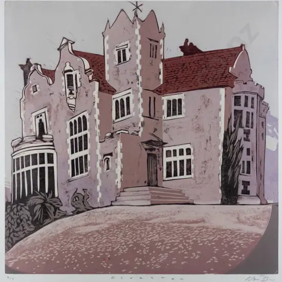 Manu Berry - framed woodcut 3/5 "Olveston" H-380 W-380