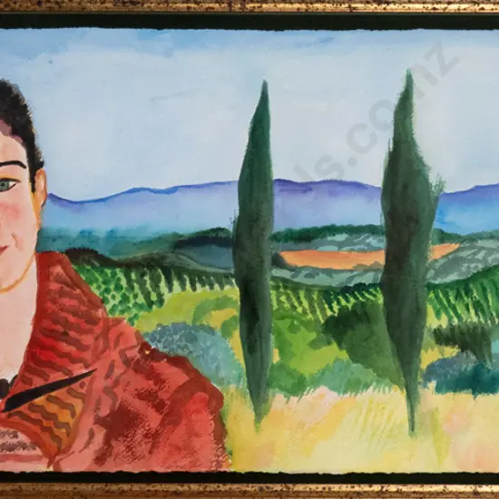 Pamela Brown - framed watercolour - female portrait H-280 W-770