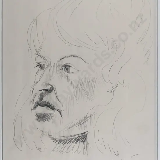 Trevor Moffitt - framed pencil - portrait (framing needs attention) H-330 W-270