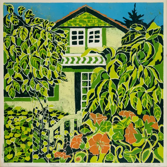Yvonne Sutherland '76 -  framed screenprint 9/15 "Mrs Church's House Portobello" H-300 W-300
