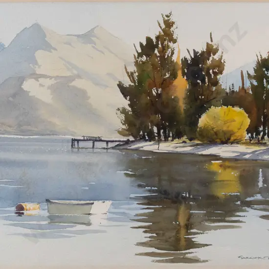 Garrick Tremain - framed watercolour - Lake Wakatipu H-270 W-360