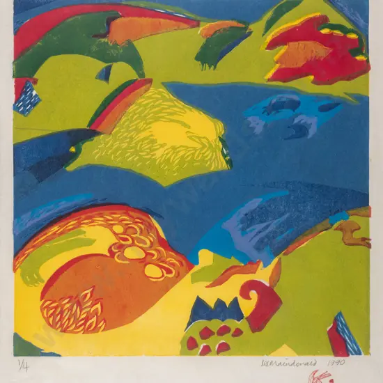 K Maindonald 1990- framed screenprint 1/4 - abstract H-380 W-340