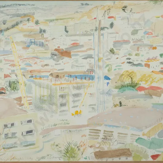 Joe L'Estrange 1987 - unframed watercolour "This is Dunedin City" H-220 W-320