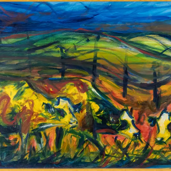 Tusha Midgely - framed oil - cows H-330 W-460