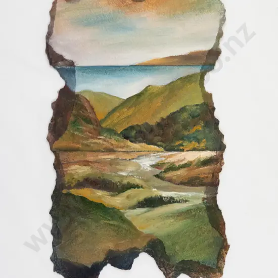 Brian C Strong - unframed mixed media - landscape and water scene H-270 W-160