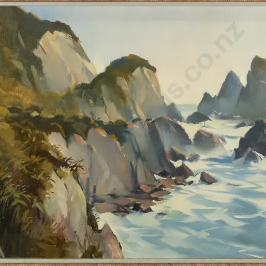 Brent Trolle - framed oil "Sea Spray, 12 Mile Punakaiki" H-290 W-440