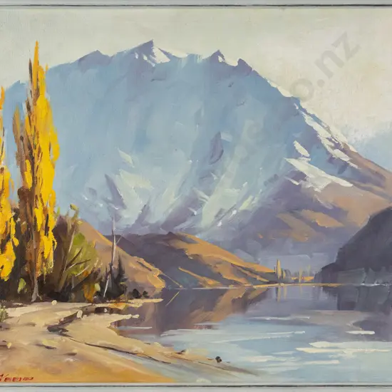 Kevyn Webb -  framed oil - river and mountain scene H-280 W-440