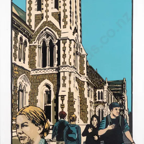 Jacqueline Byars '97 - framed screenprint 2/6 "Students, Otago University" H-800 W-420