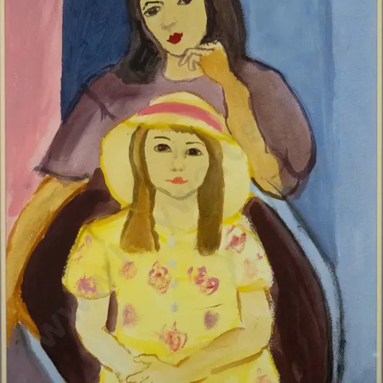 Annie Baird '93 - framed watercolour "Kim and Lucy" H-720 W-540