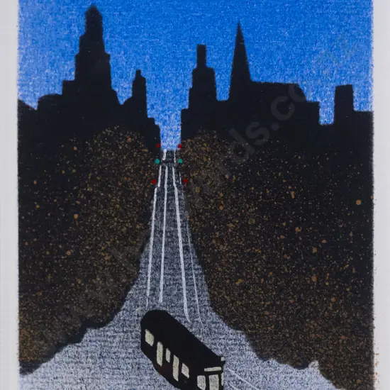 illegible signature - framed ltd edition print  - bus H-145 W-100