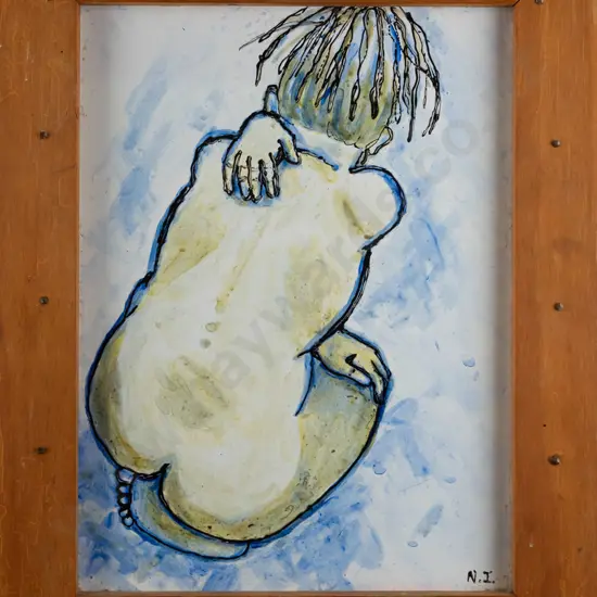 Nyree Ingle - framed ceramic tile painting - nude H-320 W-240