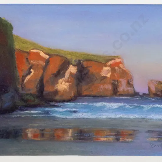 Marijke Schofield - framed pastel "Tunnel Beach" H-195 W-285