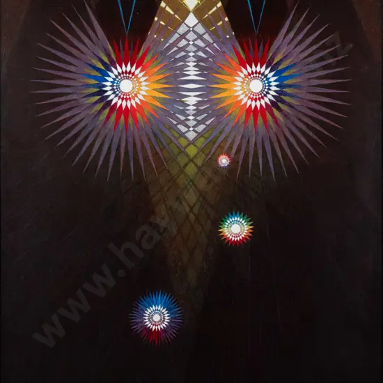 Wallace T Keown 1991 - framed acrylic "Cosmic Resonance" H-1200 W-830 (very slight damage to paint)