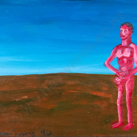 Brent Hargreaves 1990 - framed acrylic onboard - "No Help From Here" H-200 W-340