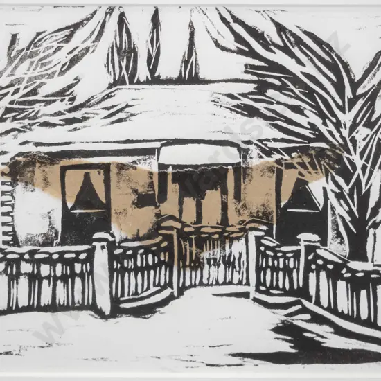 Sandra Robinson - framed woodcut print - house H-140 W-170