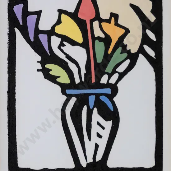 John Robinson '91 - framed linocut - flowers H-110 W-90