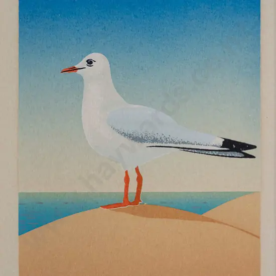 illegible signature '83 - framed ltd edition print 5/10 "The Seagull" H-130 W-85