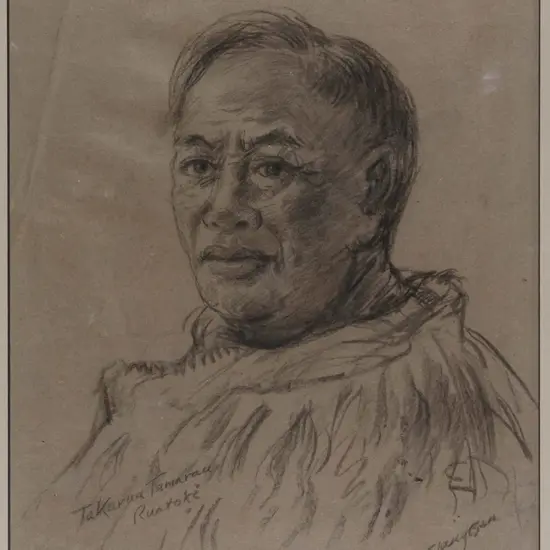 illegible signature - framed pencil - portrait Takurua Tamarau,  Ruatoki H-400 W-310 (slight creasing)