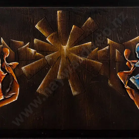 Sheridan - framed mixed media - abstract figures H-6510 W-1120 (slight scratching)