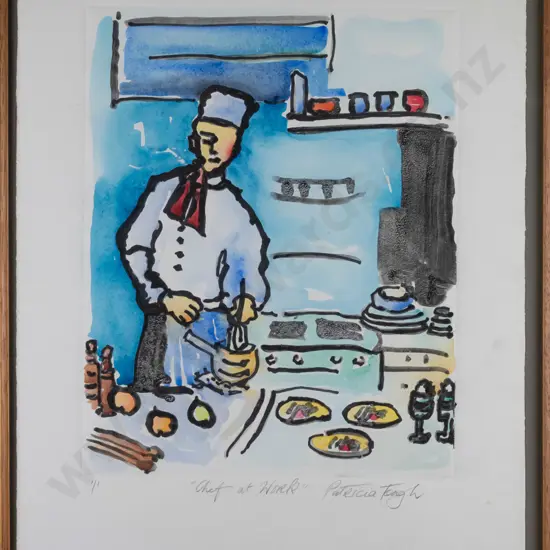 Patricia Tough - framed ltd edition print 1/1 "Chef at Work" H-340 W-270
