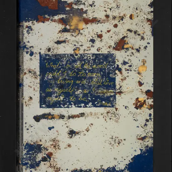 Mary McFarlane 2003 - framed mixed media on mirror "What..." H-340 W-260