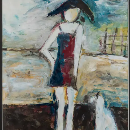 Margaret Johnston '05 - framed acrylic "The Red Moon" H-520 W-350 (slight scratching on frame)