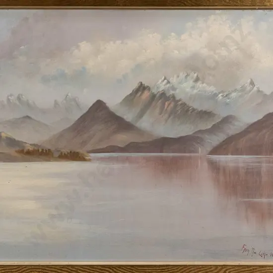 WS Melvin - gilt framed oil - "From the lake" H-370 W-540