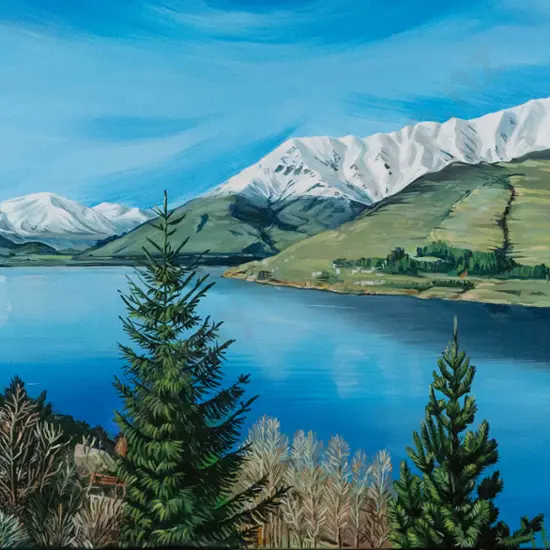 Beni Martial '18 - boxed oil on canvas - lake and mountain scene H-380 W-760