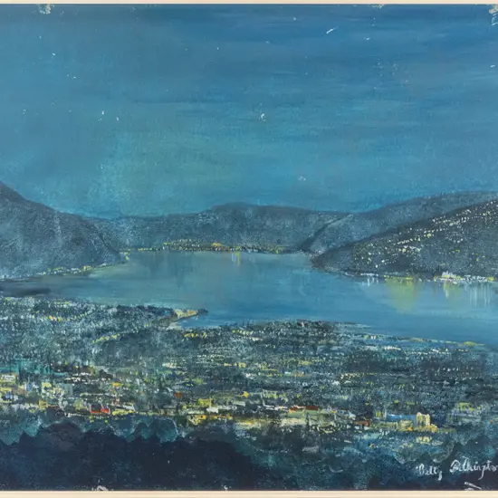 Betty Pilkington - framed watercolour "Dunedin in the Evening" H-440 W-570