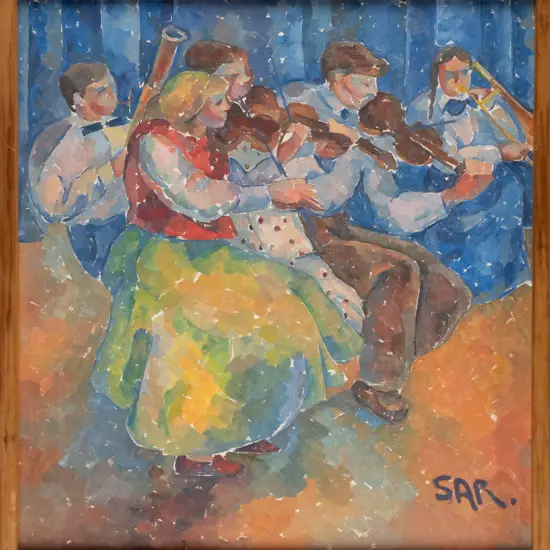 SAR - framed acrylic on canvas - musicians H-580 W-530