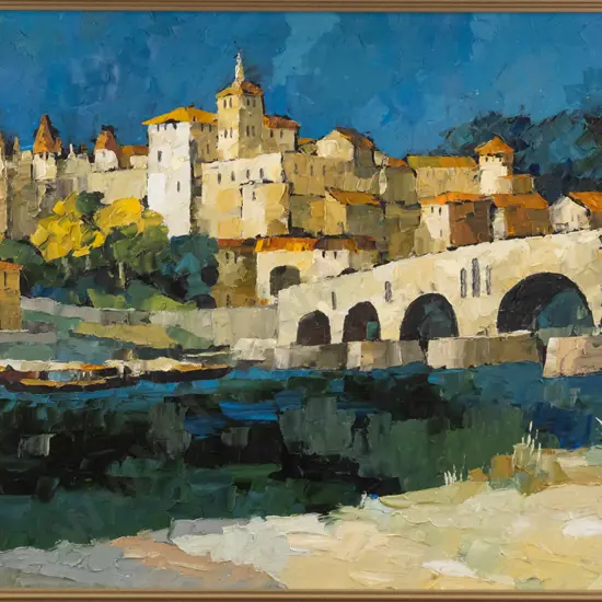 Tom Esplin - framed oil "Bridge Over The Rhone" H-250 W-410