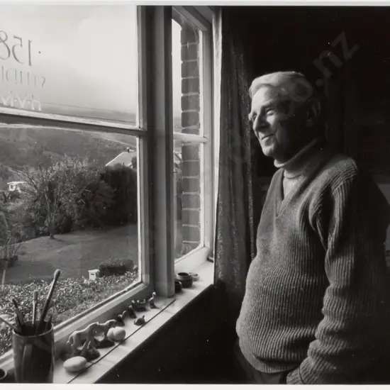 unsigned - framed b&w photograph - portrait of HV Miller at his window H-145 W-220