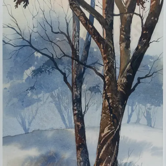 Stan Hopkins '80 - framed watercolour - trees H-480 W-330