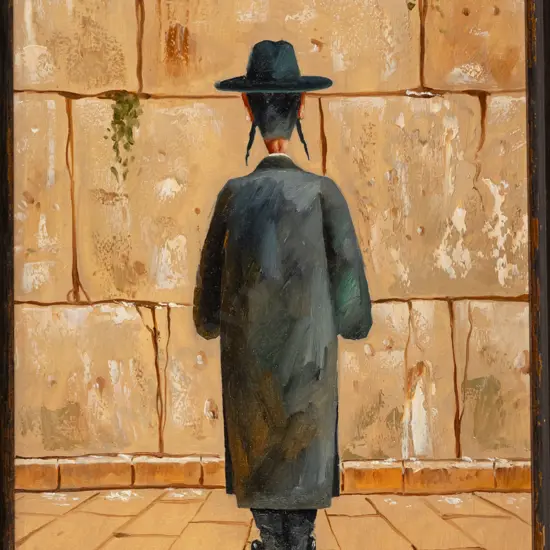 azat - framed oil - orthodox Jewish at Western Wall, Old City of Jerusalem  H-370 W-280