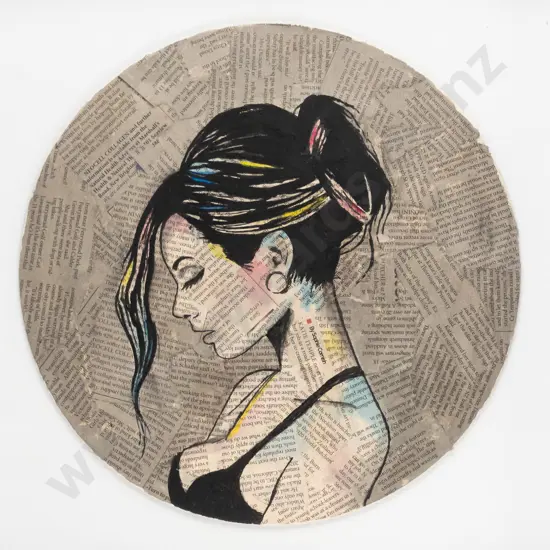 unsigned - framed mixed media - female portrait Diam-295