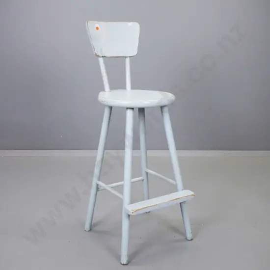 mid-century duck egg blue painted child's high stool - wear to paint H-900 W-340 D-310