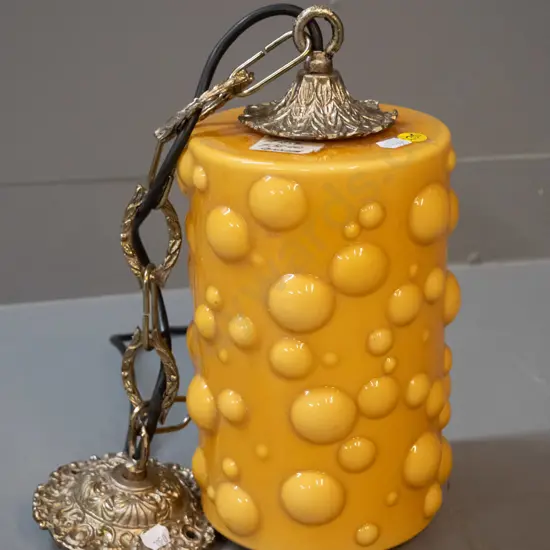 retro ceiling light shade with bubble pattern yellow glass and white inner, with cast metal fittings H-300 D-150