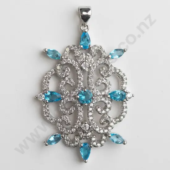 silver pendant with light blue stones stamped 925 [no chain]