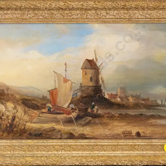 framed oil - coastal windmill scene H-160 W-310