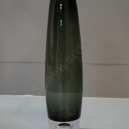art glass vase - smoked dark green clear bubble base, a few minor surface scratches H-295