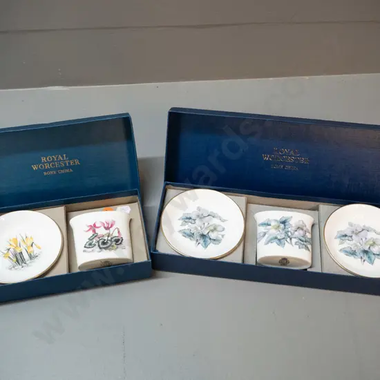 2 boxed Royal Worcester floral bridge sets