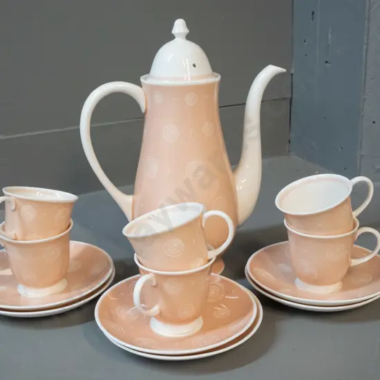 Susie Cooper coffee pot H-250 and 6 demi-tasse cups & saucers - minor glaze over-run on rim of one cup