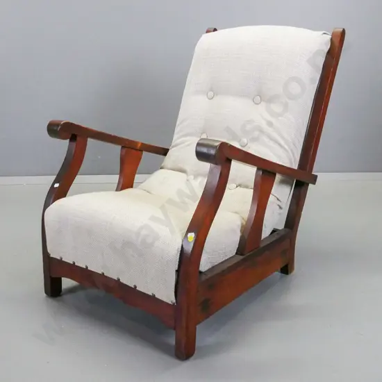 vintage mixed timber beech & rimu fireside armchair with buttoned cream upholstery H-810 W-600 D-680