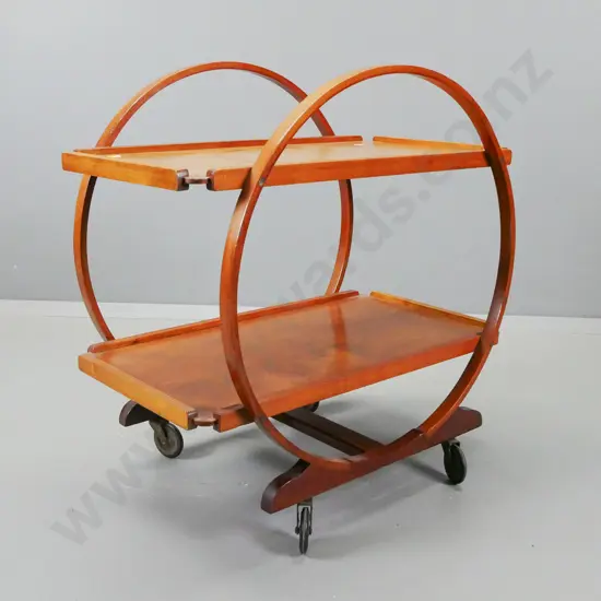 deco mixed timber beech & rimu hoop side 2-tier tea trolley H-740 L-730 W-450
