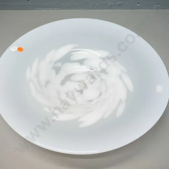 art glass mottled white large shallow bowl D-380